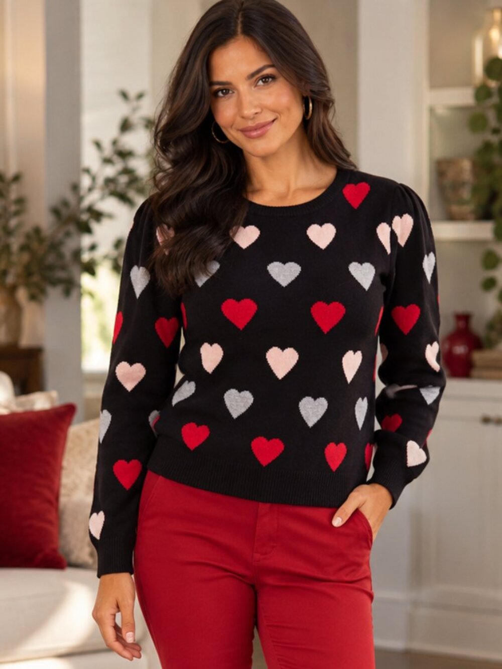 Kaily K Belldini Heart  Print Crew Neck Sweater - XL EUC